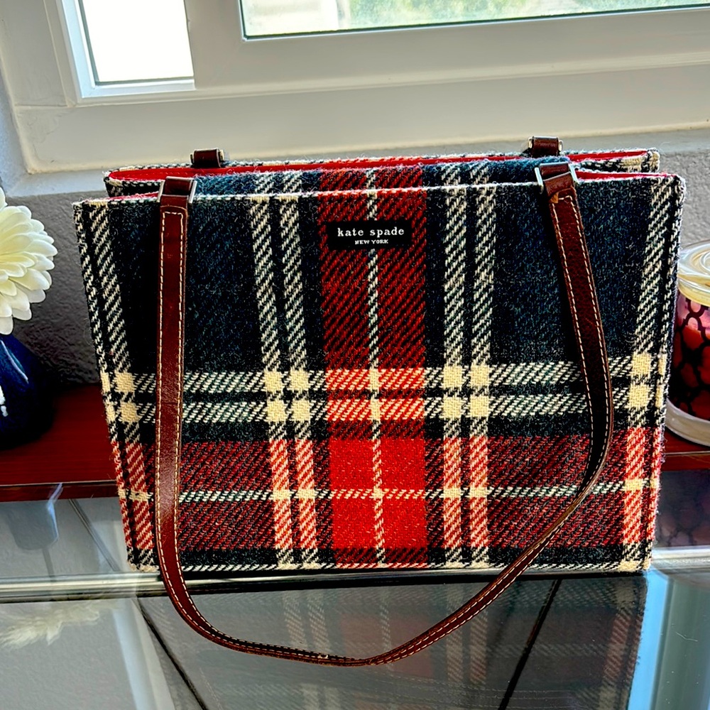 Kate Spade vintage Plaid Tote Bag - Red and Blue - Picture 1 of 7